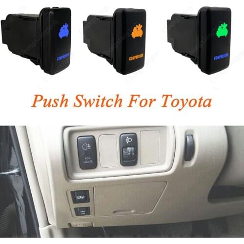 Green & Blue LED Car Push Button Switch Compressor For Toyota Prado Landcruiser Hilux FJ Cruiser ON OFF Switch + Wire