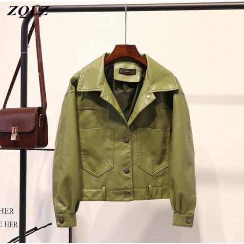 ZQLZ Biker Punk Leather Coat Women Motorcycle Spring Autumn Black Short Outwear Tops Streetwear Faux Leather Jacket Female