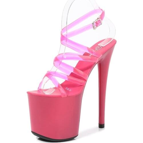 2020 Summer 15cm 17cm 20cm Transparent PVC Strap Sandals Women High Heels Platform Shoes Woman Cross Strap Sandals Big Size 43