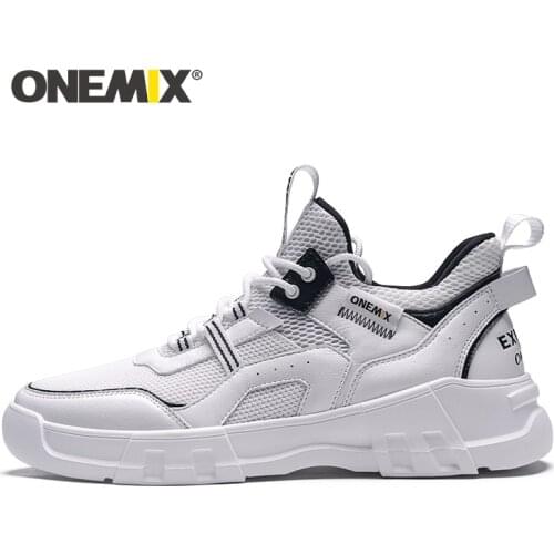 ONEMIX Running Shoes For Mens Breathable Mesh Light Non-slip Sneakers Man Outdoor Leather Mesh Stitching Casual Sports Shoes