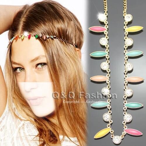 Gold Flapper Colors Marquise Gem Crown Chain Stretch Head Hair Dress Piece Band Jewelry Party New