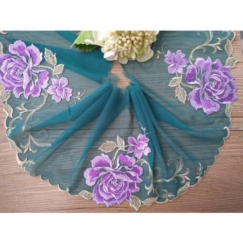 10Yards 18cm Wide Blue Green Mesh Big Floral Embroidery Lace Trim Wedding Party Dress Fabric Trims Handmade