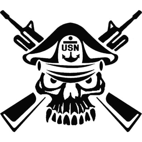 16.5CM*14CM US Navy Master Chief Skull Cross Rifles Seals USMC Army Car Stickers Car Styling Accessories Black Sliver C8-1247