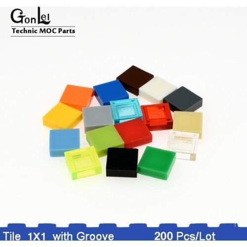 200Pcs/lot MOC Brick Flat Tile 1x1 with Groove Building Blocks Parts DIY Educational Creative Toys for 3070b Rebrickable Brick