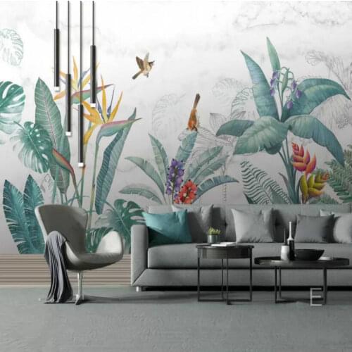 3d Wallpaper for Home Improvement Modern Wallpaper Background Creative 3D Hand drawn small fresh tropical plants flowers muarl