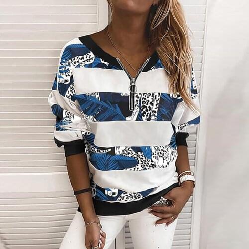 40# Elegant Blouses Women Fashion Sequins V-neck Print Office Lady Zipper Pullover Long Sleeve Loose Blouse Tops Блузка Женская