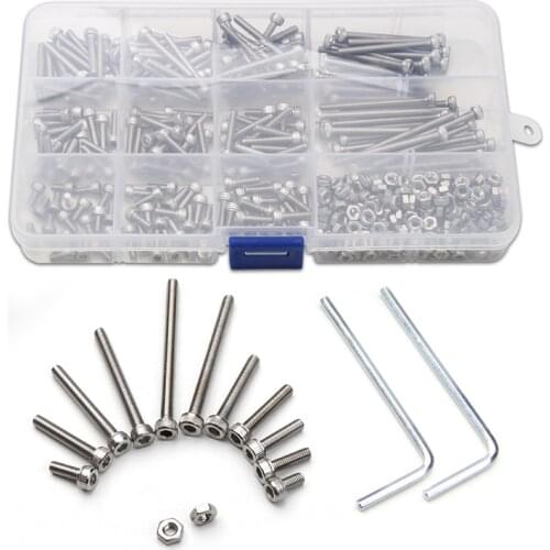 440PCS Stainless Steel Cylinder Head M3 Hexagon Hex Socket Cap Screws Bolts Nuts Furniture Fastener Kit with Wrench