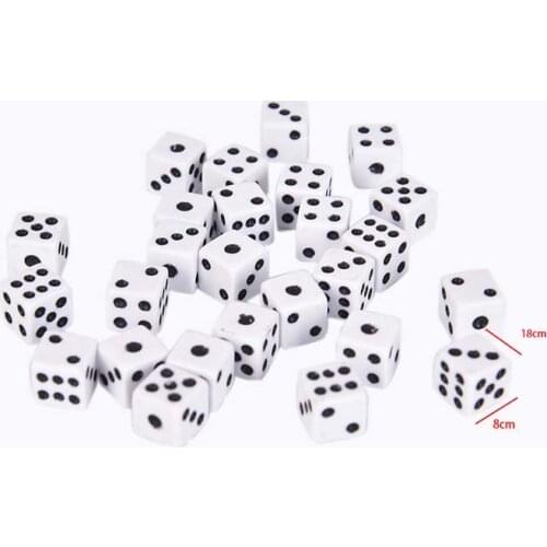 50 Pieces Dices 8mm Plastic White Gaming Dice Standard Six Sided Decider Birthday Parties Board Game Wholesale