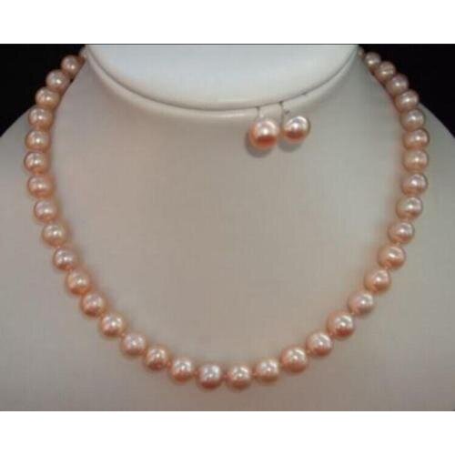 8-9MM Pink Akoya Cultured Pearl Necklace Earring 18
