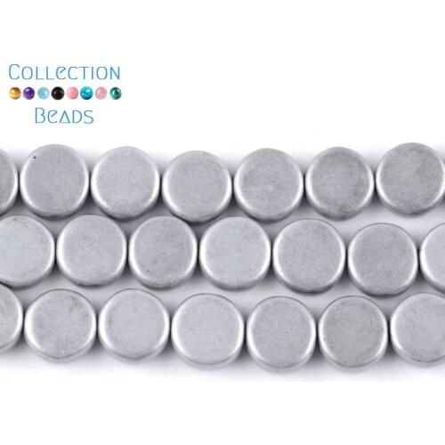 Natural Stone Silver Plated Matte Dull Polish Hematite Flat Round Spacer Beads For Diy Jewelry Making Bracelets Accessories 15