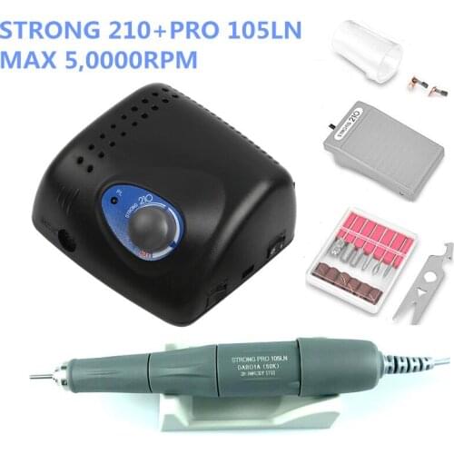 NEW 50000RPM Authent 65W Electric Nail Drill Machine Strong 210 PRO 105LN 2.35mm Model Manicure Pedicure Nail File Bit