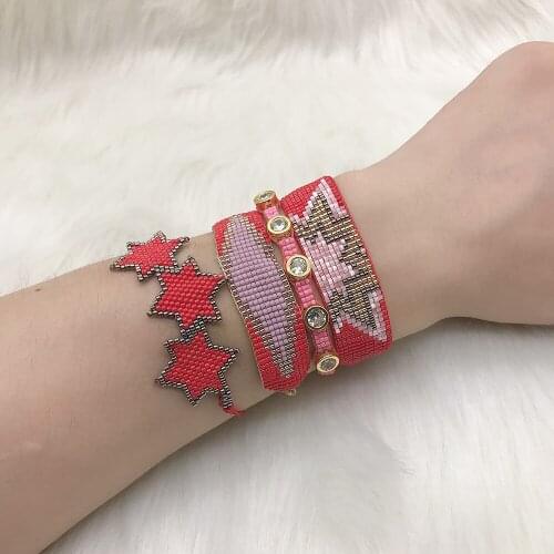 BLUESTAR MIYUKI Bracelet Fashion Red Star Bracelet For Women Evil Eye Pulseras Mujer Handmade Woven Jewelry Gift
