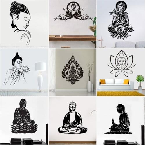 Buddha Lotus Buddhism Yoga Vinyl Wall Stickers Home Decor Living Room Art Mural Wall Decal Gift Removable