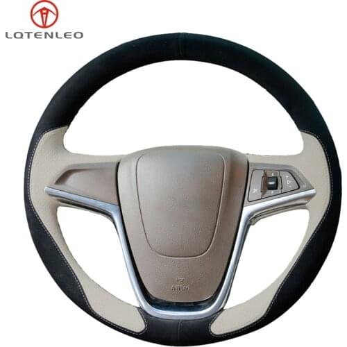 LQTENLEO Black Suede Beige Leather Steering Wheel Cover For Opel Mokka Cascada 2012-2019 Insignia 2008-2013 Meriva (B) Ampera