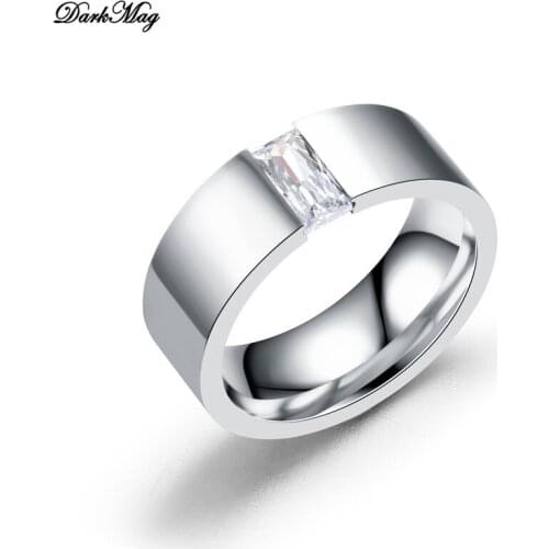 DarkMag Fashion Couple Rings Simple Stainless Steel Men Ring Women Crystal Rhinestones Rings Set Wedding Engagement Band Ring