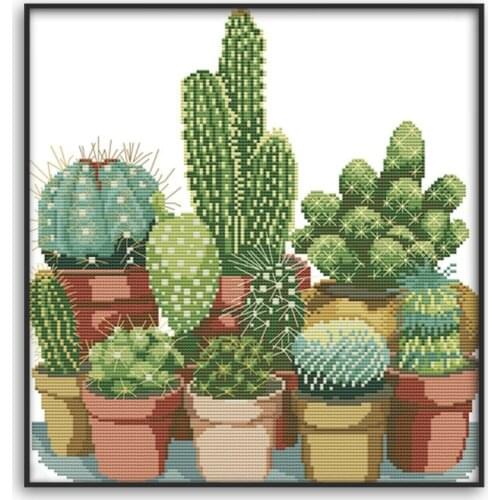 Cactuses Patterns Counted Cross Stitch 11CT Printed Cross Stitch Sets Embroidery Needlework