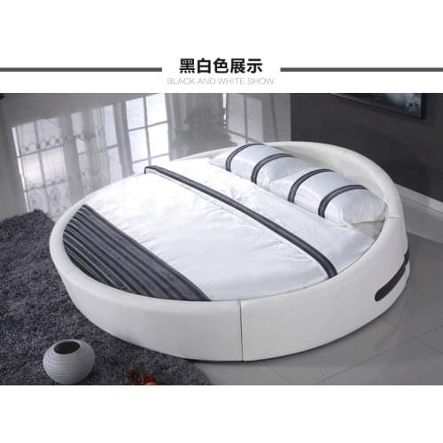 Real Genuine cow leather bed Soft Beds Bedroom round bed camas lit muebles de dormitorio yatak mobilya quarto unique designer