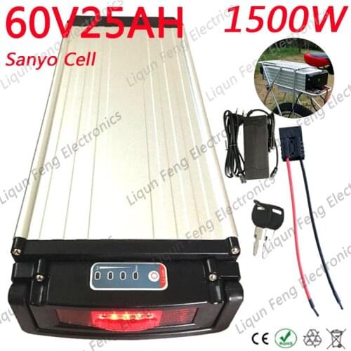 60V Battery 60V 25AH Lithium ion Battery 60V 25AH Electric Bicycle Battery Use Sanyo Cell With Tail Light And 67.2V 2A Charger