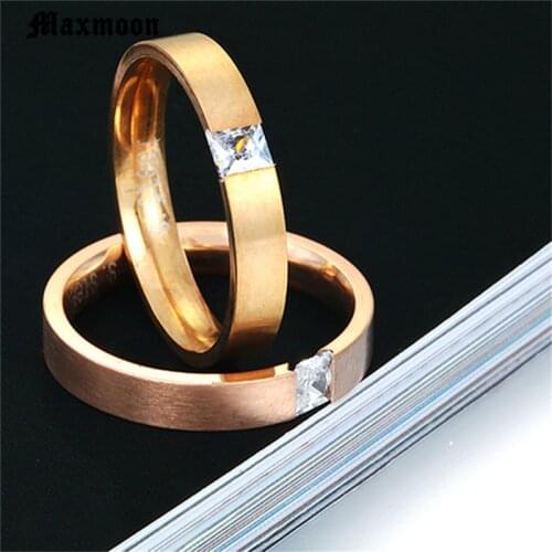 Maxmoon Men Women Wedding Band Titanium Steel Rings Bague Homme Wiredrawing Fashion Stainless Steel Cubic Zircon Ring