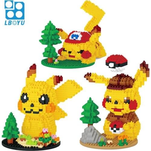 LBOYU Scene Detective Pikachu Mini Building Blocks Diamond Micro Brick Pokemon Figures Toys For Kid Birthday Gift