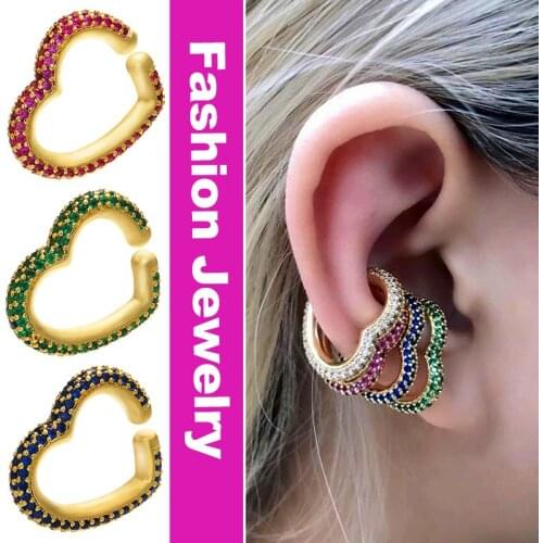 Multicolor Geometric Love Heart Clip On Earrings for Women Cubic Zirconia Fashion Ear Jewelry Office Party Gifts clip de oreja