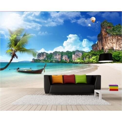 Custom mural photo 3d room wallpaper Hot air balloon in a summer beach coconut tree 3d wall murals wallpaper for walls 3 d