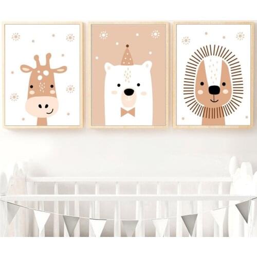 Nordic Canvas Painting Wall Art Prints and Posters Cartoon Animal Lion Polar Bear Giraffe Pictures For Nursery Baby Room Decor