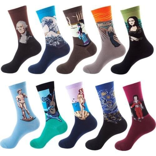 Funny Socks Socks Women Cotton Tide Brand European and American Skateboard Harajuku Wind Tube Oil Painting Couple Wild Socks Men