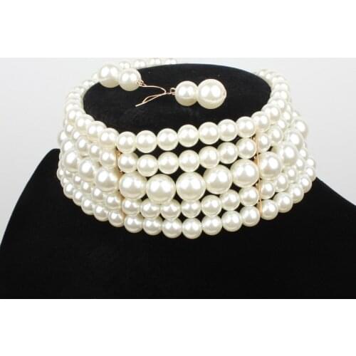 New Fashion Jewelry Set Necklace Eearring Statement 5 Layer Women Imitation Pearl Jewelry Set For Women Wedding Jewelry