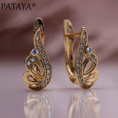 PATAYA New Cute Angel Wings Small Earrings 585 Rose Gold Natural Zircon Hollow Drop Earrings Girl Daily Party Fashion Jewelry