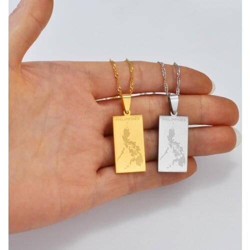 Anniyo Philippines Map Pendant Necklaces for Women Girls,Country Maps Pilipinas Jewelry #209621