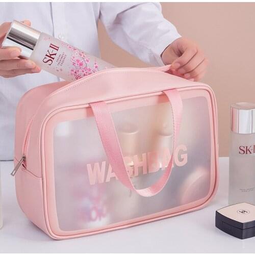Portable Large Capacity Portable Travel Transparent Wash Bag PU Waterproof Matte Cosmetic Bag Skin Care Product Storage Bag