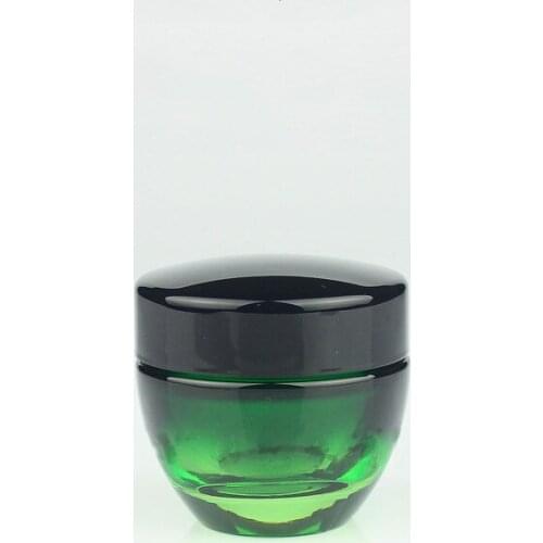 50pcs 50g Cosmetics empty jar mushroom glass green jar with black cap beautiful glass bottle for containing cream or paste