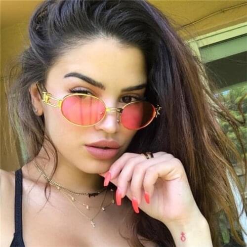 Pink Steampunk Sunglasses Men Ocean Lens Classic Designer Metal Oval Sunglasses For Women Vintage Shades