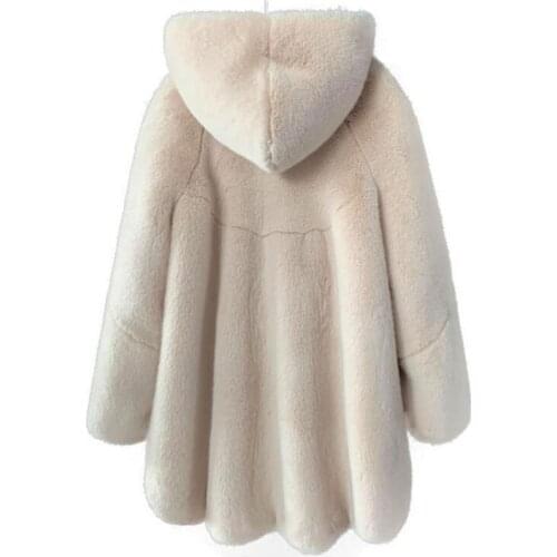 2021 new imitation velvet female mink fur coat whole mink mid-length coat hooded mink fur female