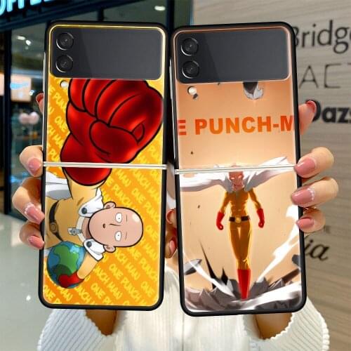 Fold Case For Samsung Galaxy Z Flip 3 Foldable Black Soft Edge Coque ZFlip3 5G High Quality Phone Cover One Punch Man