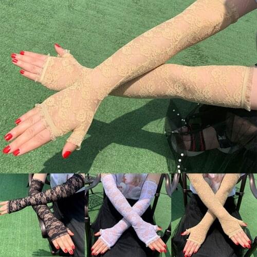 1 Pair Sunscreen Elastic Lace Sleeve Driving Gloves Fingerless Silk Lace Arm Sleeve Covered Summer Lace Gloves Women