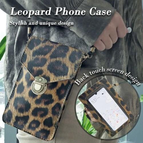 Crossbody Mobile Phone Bag PU Transparent Leopard Print for Keys Coins Money QJY99