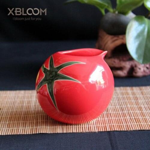 Tomato shape ceramic cup milk tea cup flower pot restaurant suitable cute potted desktop green flower pot microwave tableware