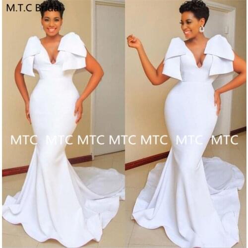 2021 Mermaid Long White Evening Dress Sweep Train Corset Satin Formal Gowns For Black Women Plus Size Evening Dresses