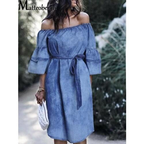 Strapless Denim Dress Half Sleeve Tube Top Sexy Denim Dress Tie-Dye Elastic Waist Hip Skirt Knee-Length Office Lady Party Dress