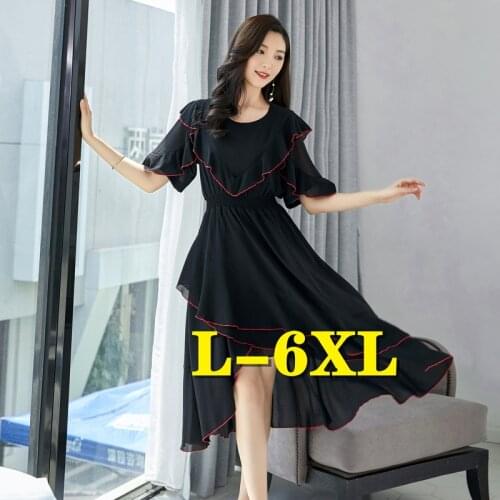 Plus Size Women Dress Summer Elegant Lady Vestidos Oversized Black Chiffon Womens Clothing Loose Maxi Dress 2020 New Fashion