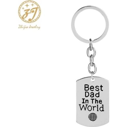Zhijia father and dauther son keychain best dad in the world silver square father keychains for men gifts