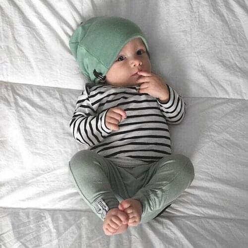Winter Kids Newborn Clothes set Baby Boys Girls 3PCS Outfits Long Sleeve Striped T-shirt Tops + Pants Legging + Hats Clothing