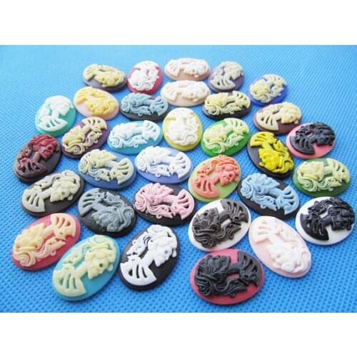 100pcs 18mmx25mm Mixed Color Oval Flatback Resin Beaty Skull Head Cabochon/Cameo Charm/Finding,Decoration Kit,DIY y Accessory