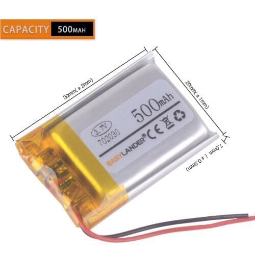 3.7V 500mAh 702030 Lithium Polymer Li ion Rechargeable Battery For DIY Mp3 MP4 MP5 GPS PSP bluetooth electronic part Video games