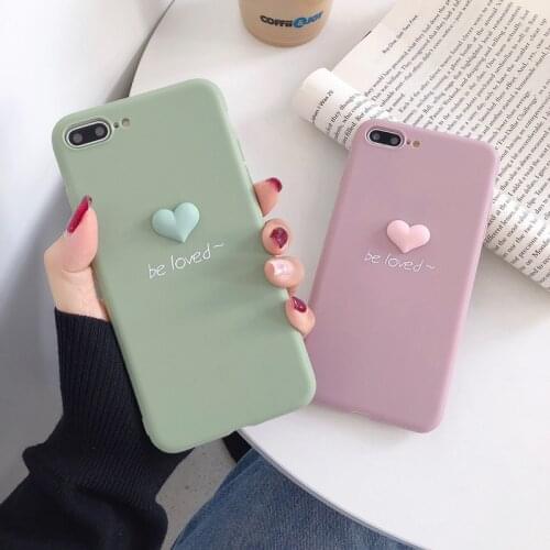 3D Heart Pattern Phone Case Lovely Soft Silicone Frosted Mobile Phone Case Cover for iPhone 6 7 8 11 Plus XS Max XR Green Purple