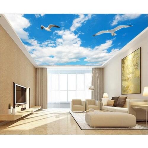 3d ceiling murals wallpaper custom photo Blue sky and white clouds pigeon home decor 3d wall mural wallpaper in the living room