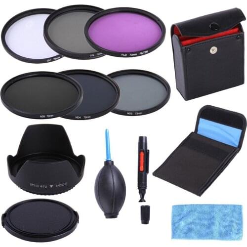 72mm UV CPL FLD ND2 4 8 ND Filter Kit Lens Hood Cap For Nikon 18-200 24-85 135mm