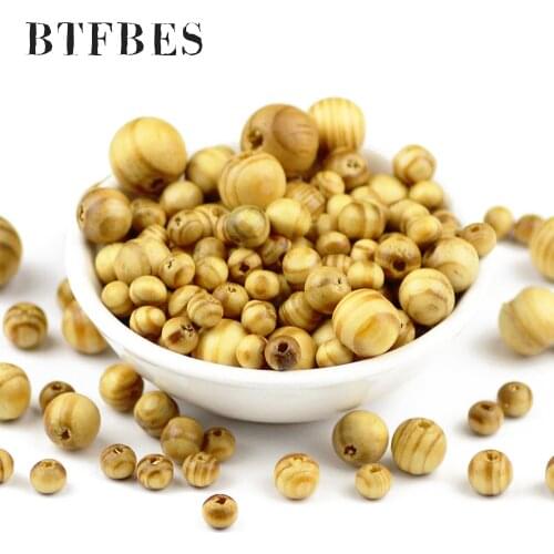BTFBES Wood Loose Beads Natural Pine Spacer Bead 8 10 12 14mm Round Jewelry For DIY Wooden Necklace Bracelets accessories Making